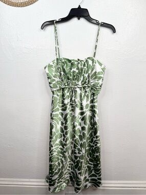 Alfred Angelo Dress Womens Size 8 Green Ivory White Floral Satin